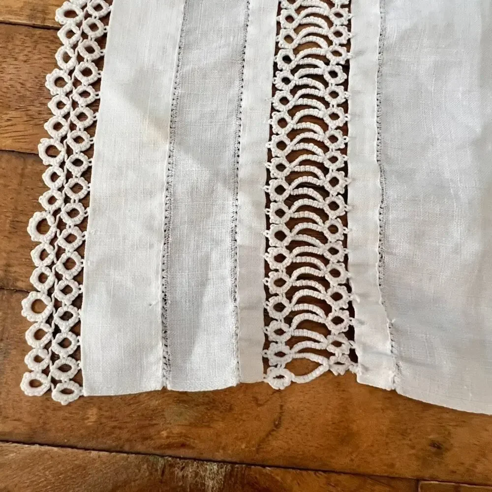 Vintage White Linen Table Runner 16 x 50